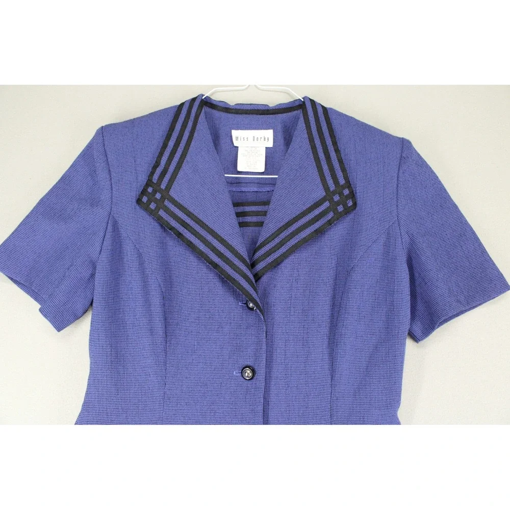 Miss Dorby Vtg Blue Sailor Collar Button Cottagecore Dress Womens 10 Houndstooth - Picture 13 of 13